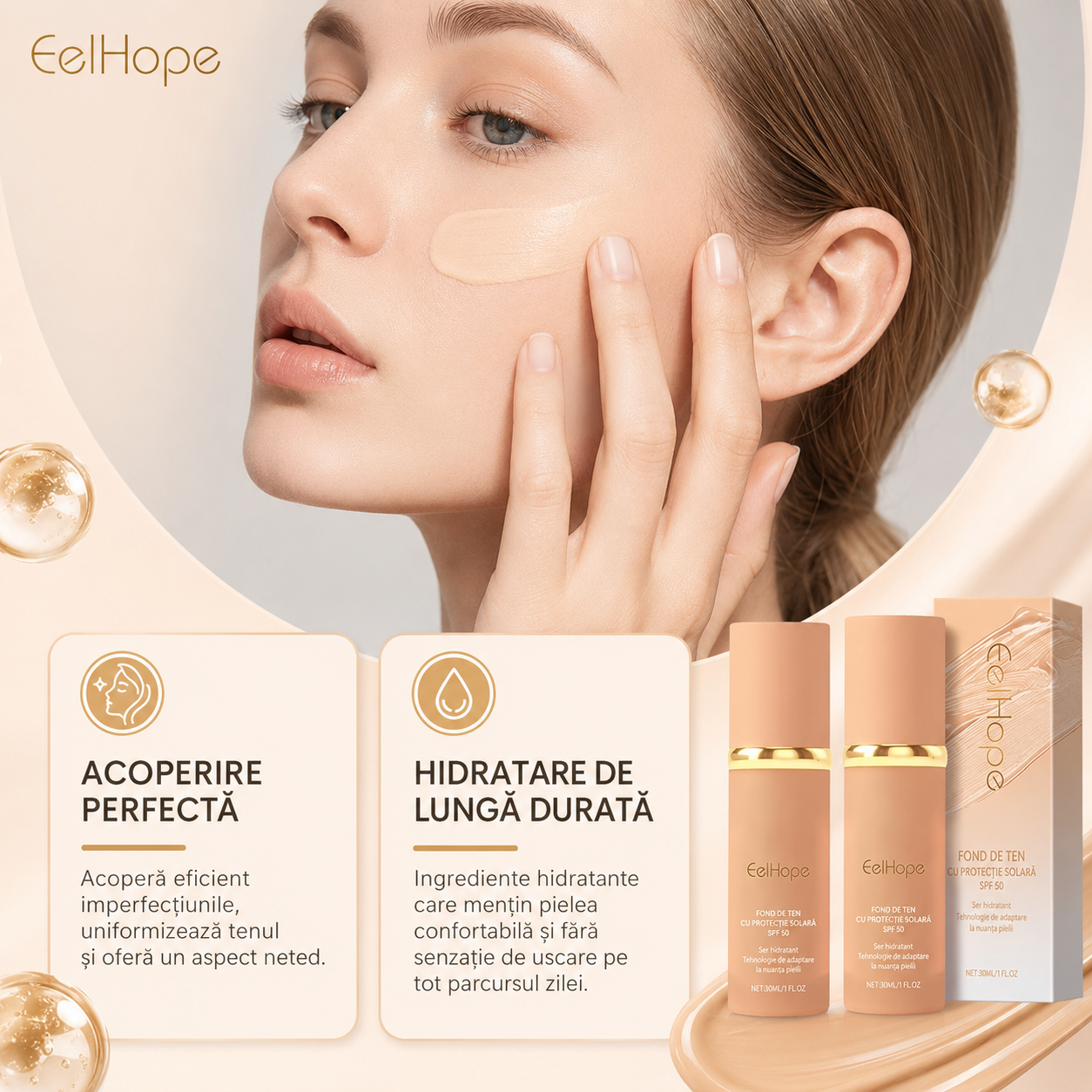 Fond de Ten 4 în 1 BIOMIMETIC SPF 50 – Se adaptează perfect oricărei nuanțe de piele