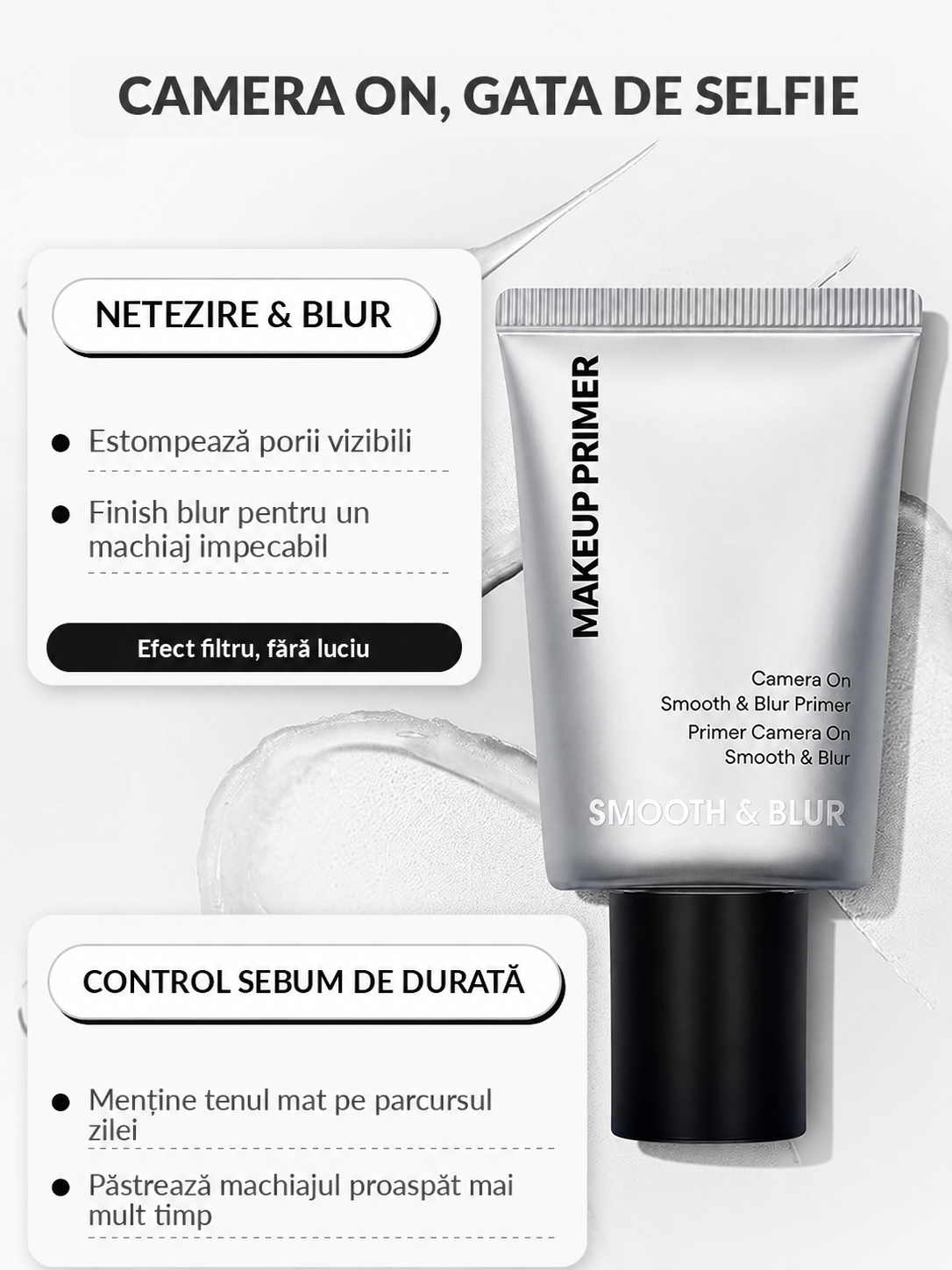 Primer Machiaj Smooth & Blur – Efect de Ten Neted, Pori Estompați și Machiaj Rezistent Mai Mult Timp